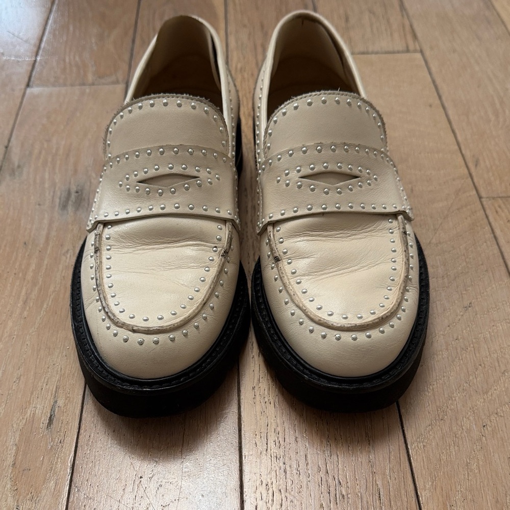 Stuart Weitzman Beige Studded Loafers